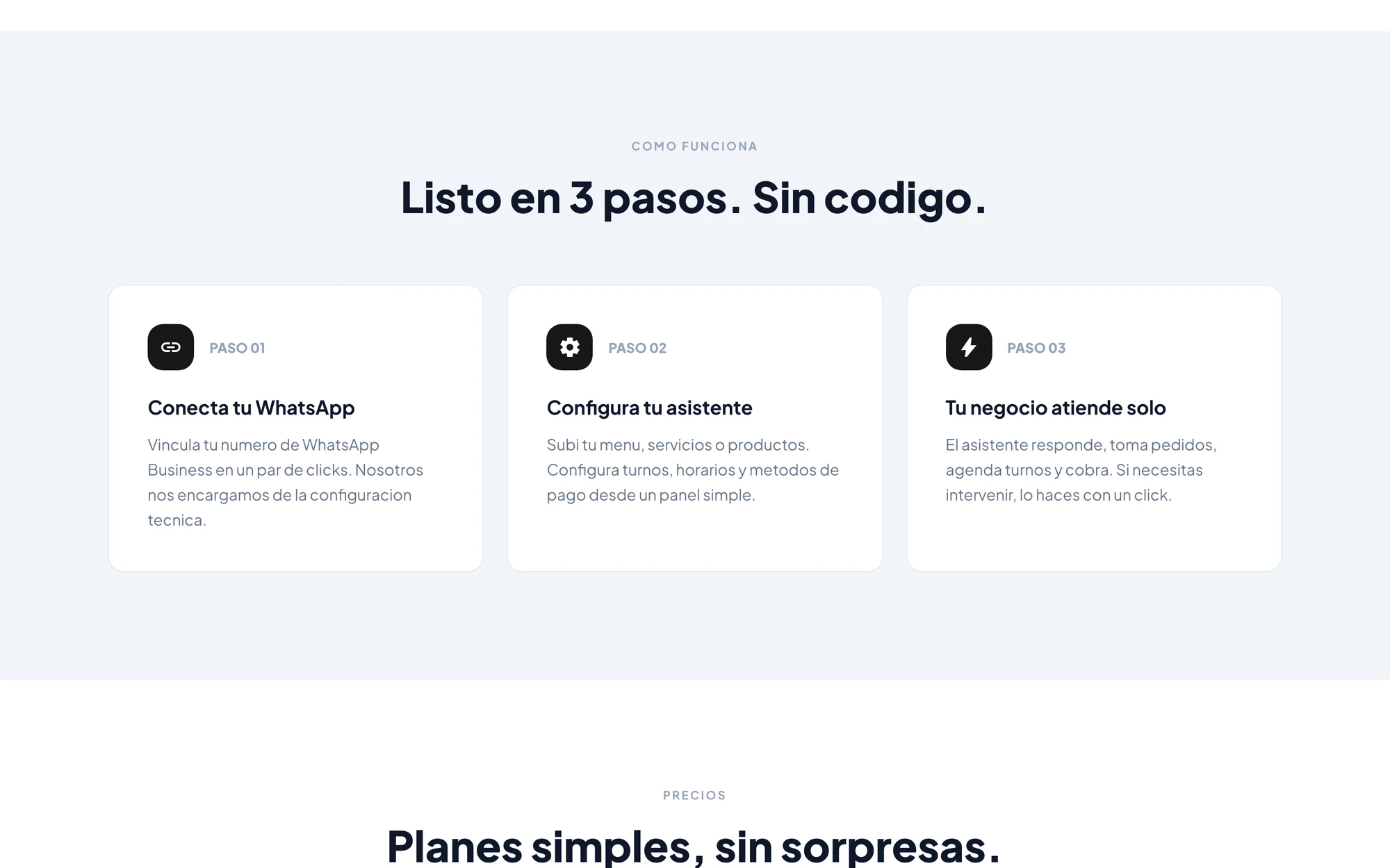 Onboarding en tres pasos: conectá WhatsApp, configurá el asistente y listo