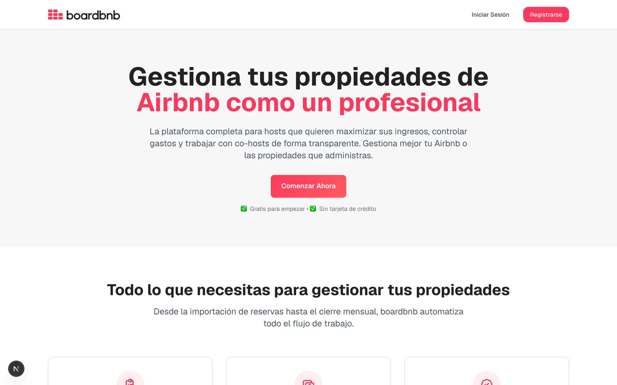 Landing con la propuesta de valor para hosts profesionales