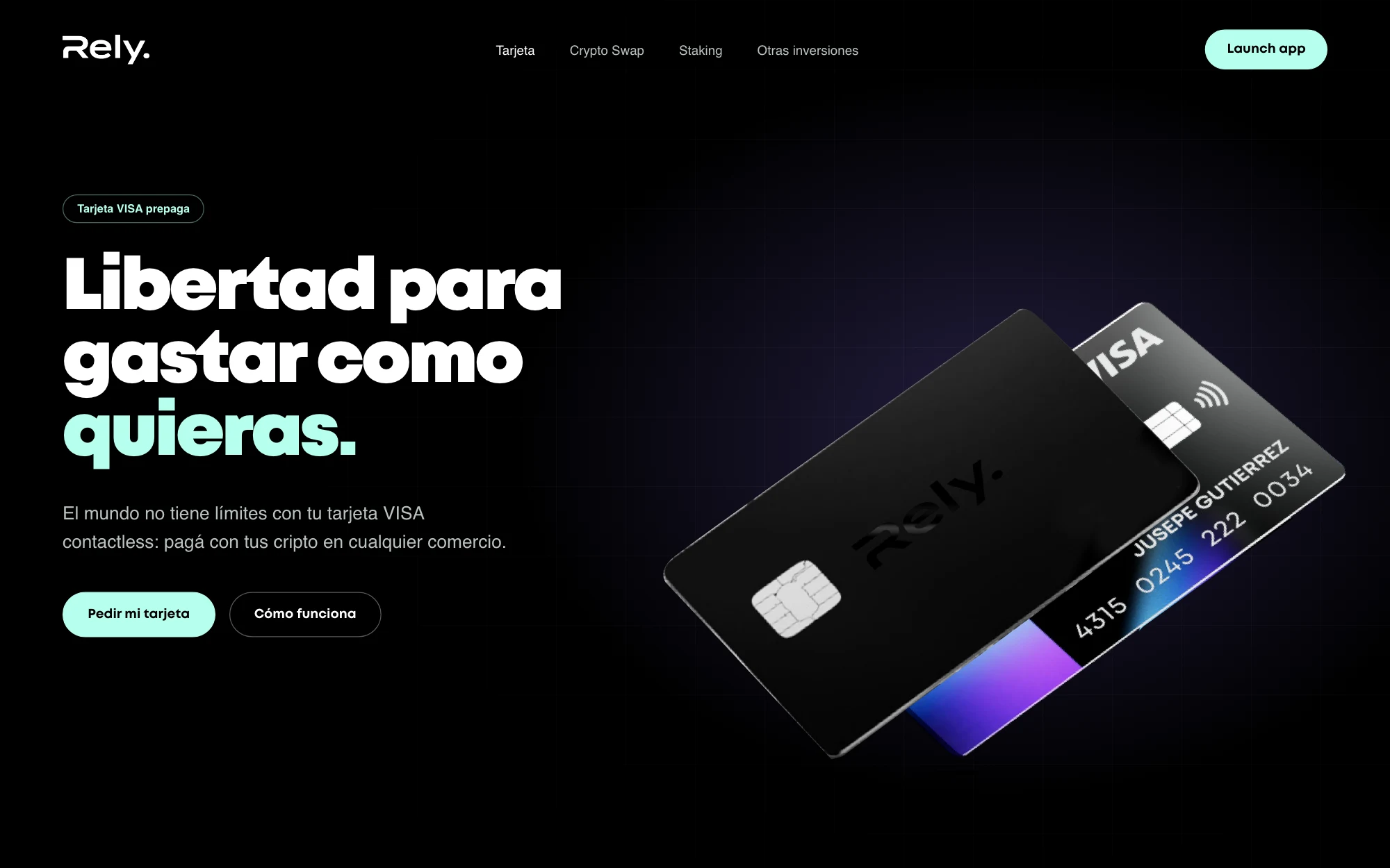 Landing: tarjeta VISA prepaga contactless para gastar crypto